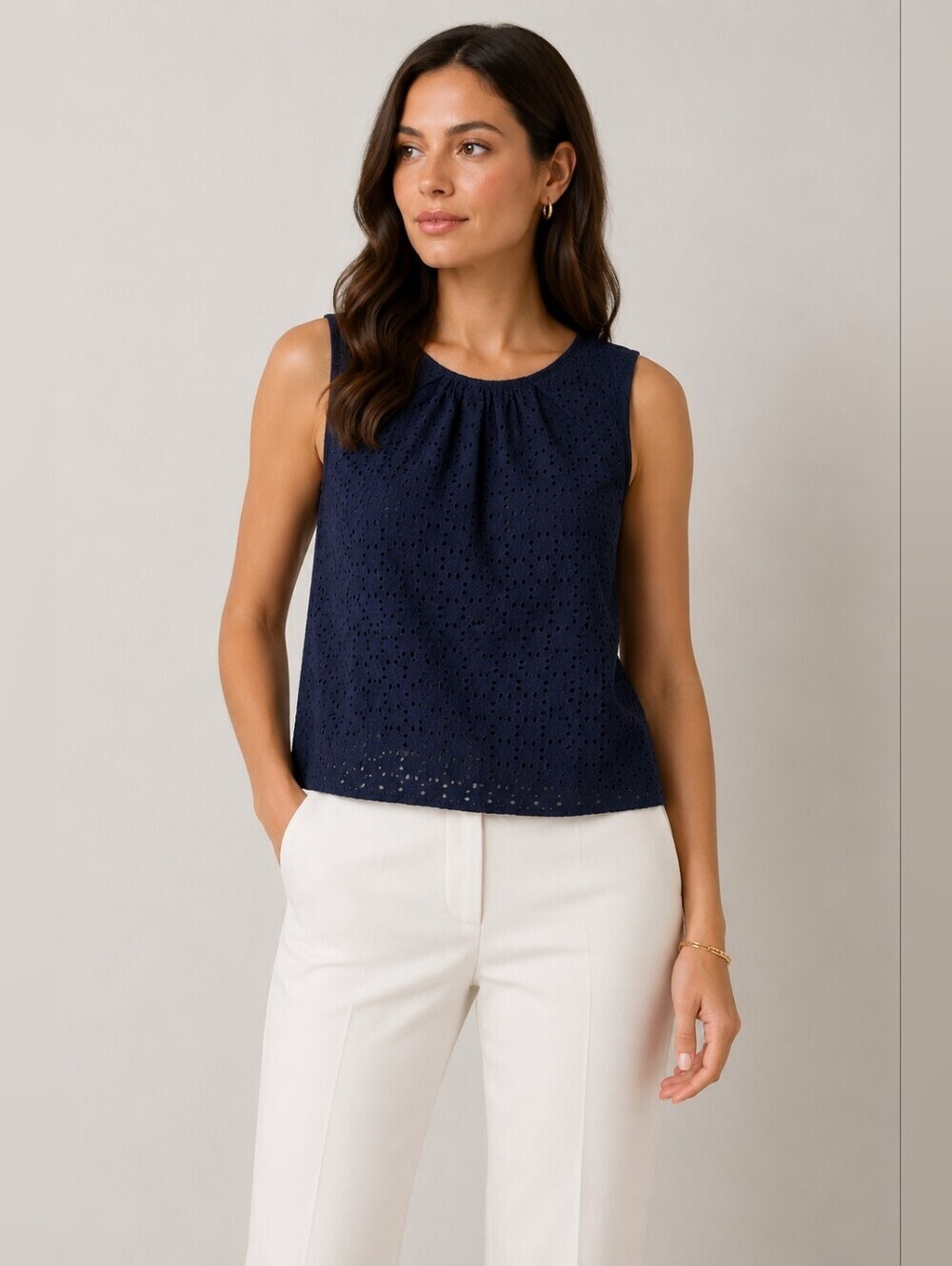 1901 Navy Eyelet Top